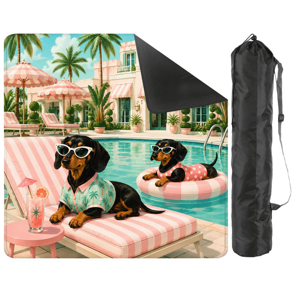 Dachshund Mahjong Mat — Poolside Doxies Modernist Design