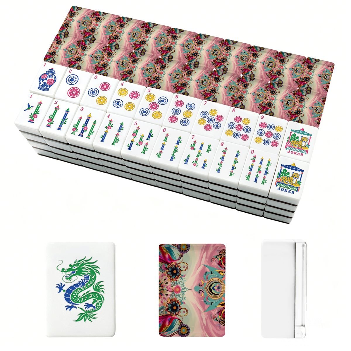 Bejeweled Toned Ikat Watercolor, Chinoiserie Mahjong Tiles And Carry Case - Splash Of Mahj And Color Co.