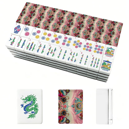 Bejeweled Toned Ikat Watercolor, Chinoiserie Mahjong Tiles And Carry Case - Splash Of Mahj And Color Co.