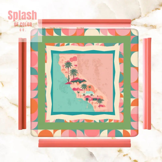 California Dreaming State Pride Modern Coral Green Pink Preppy Mahjong Mat - Daily Accessories