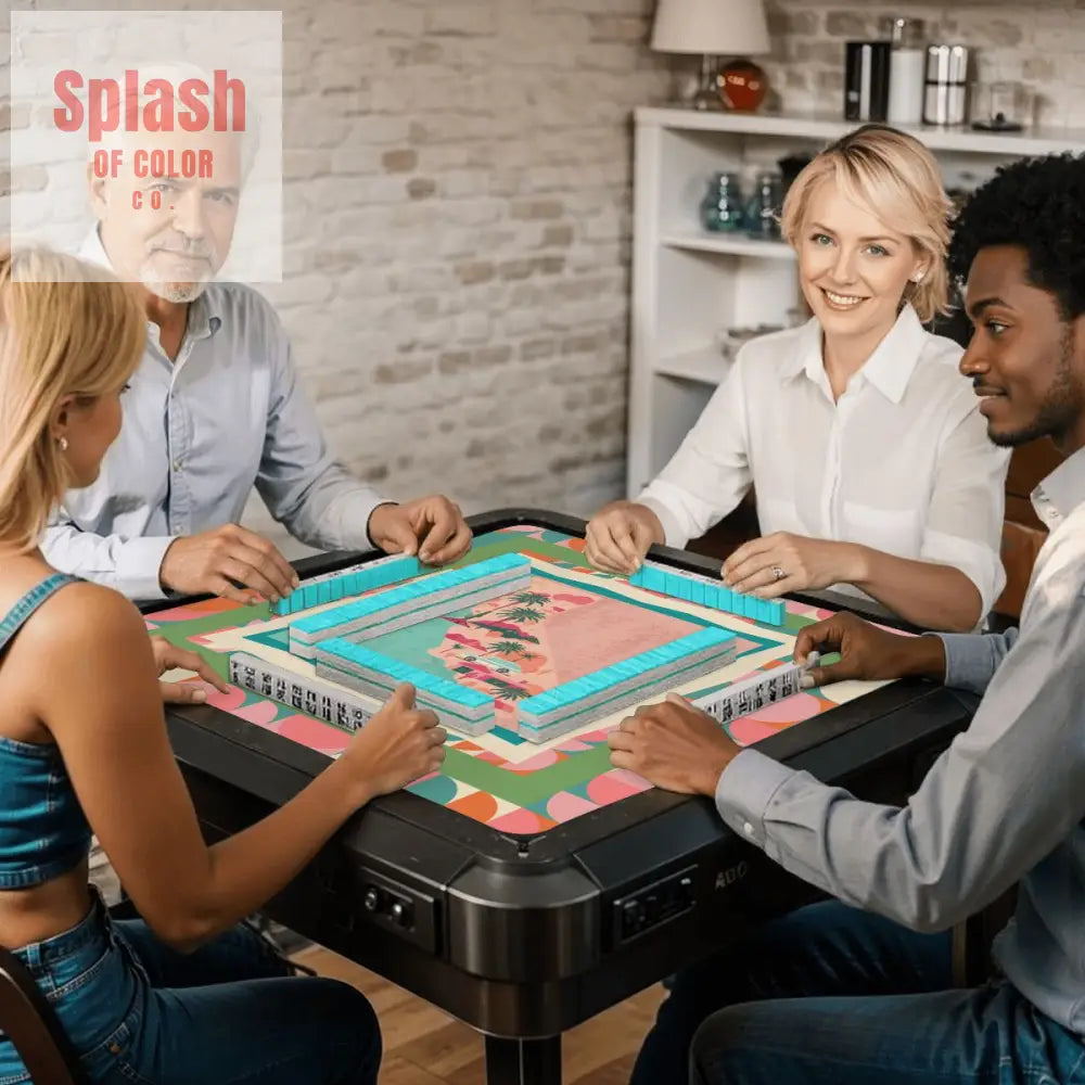California Dreaming State Pride Modern Coral Green Pink Preppy Mahjong Mat - Daily Accessories