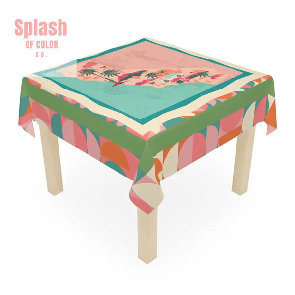 California Vibes Tablecloth Coral, Green Orange, Pink Modern Geometric Designed Tabletop Decor - Splash of Color co.