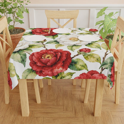 Camellia Bloom Southerbelle Tablecloth — Red & White Floral Dining Linen - Splash Of Mahj And Color Co.