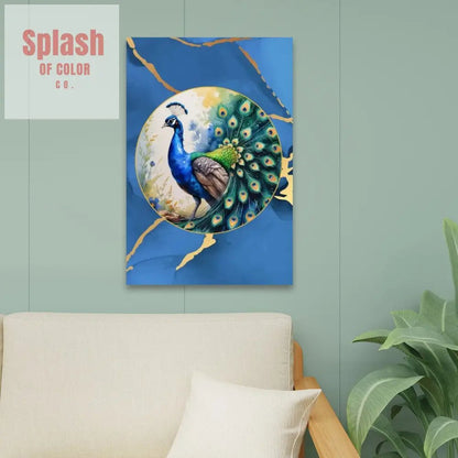 Elegant Whimsical Floral Watercolor Peacock, Royal Blue With Gold Accents Canvas Art - Splash of Color co.