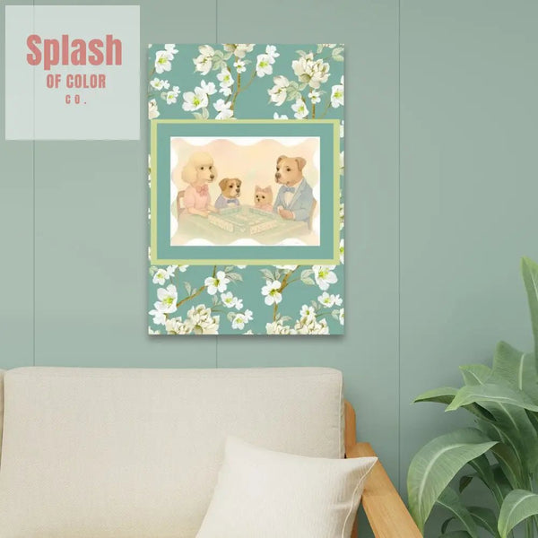 Dogs Playing Mahjong Funny Whimsical Floral Vintage Look Mahj Art - Splash of Color co.