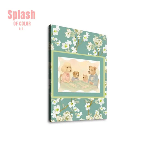 Dogs Playing Mahjong Funny Whimsical Floral Vintage Look Mahj Art - Splash of Color co.