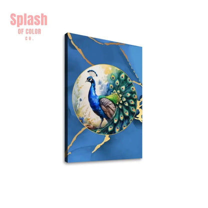Elegant Whimsical Floral Watercolor Peacock, Royal Blue With Gold Accents Canvas Art - Splash of Color co.