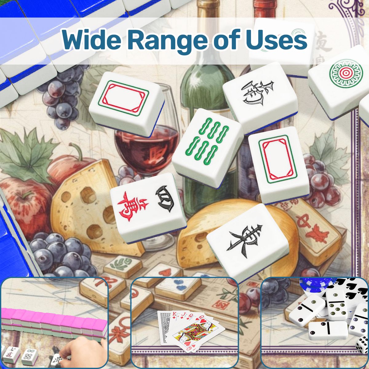 Mahjong Wine Mat, Cheese And Wine Mahj Night Game Mat - Splash of Color Co.