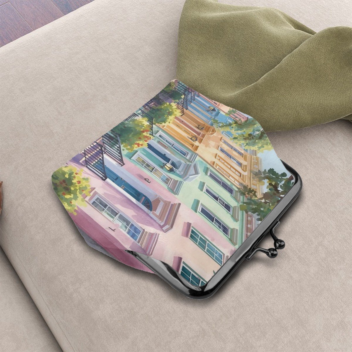 Charleston South Carolina Preppy Pastel Vintage Women's Leather Kiss Lock Coin Purse - Splash of Color Co.