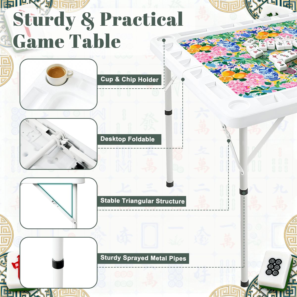 Sunny Citrus Chinoiserie Mini Mahj Mat And Foldable Mahjong Table - Splash of Color Co.