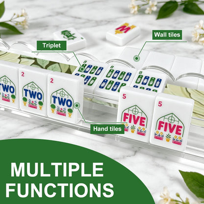 William Morris Inspired Green Vine Extended Mahjong Rack Set of 4  Scalloped Magnetic Tile Pusher