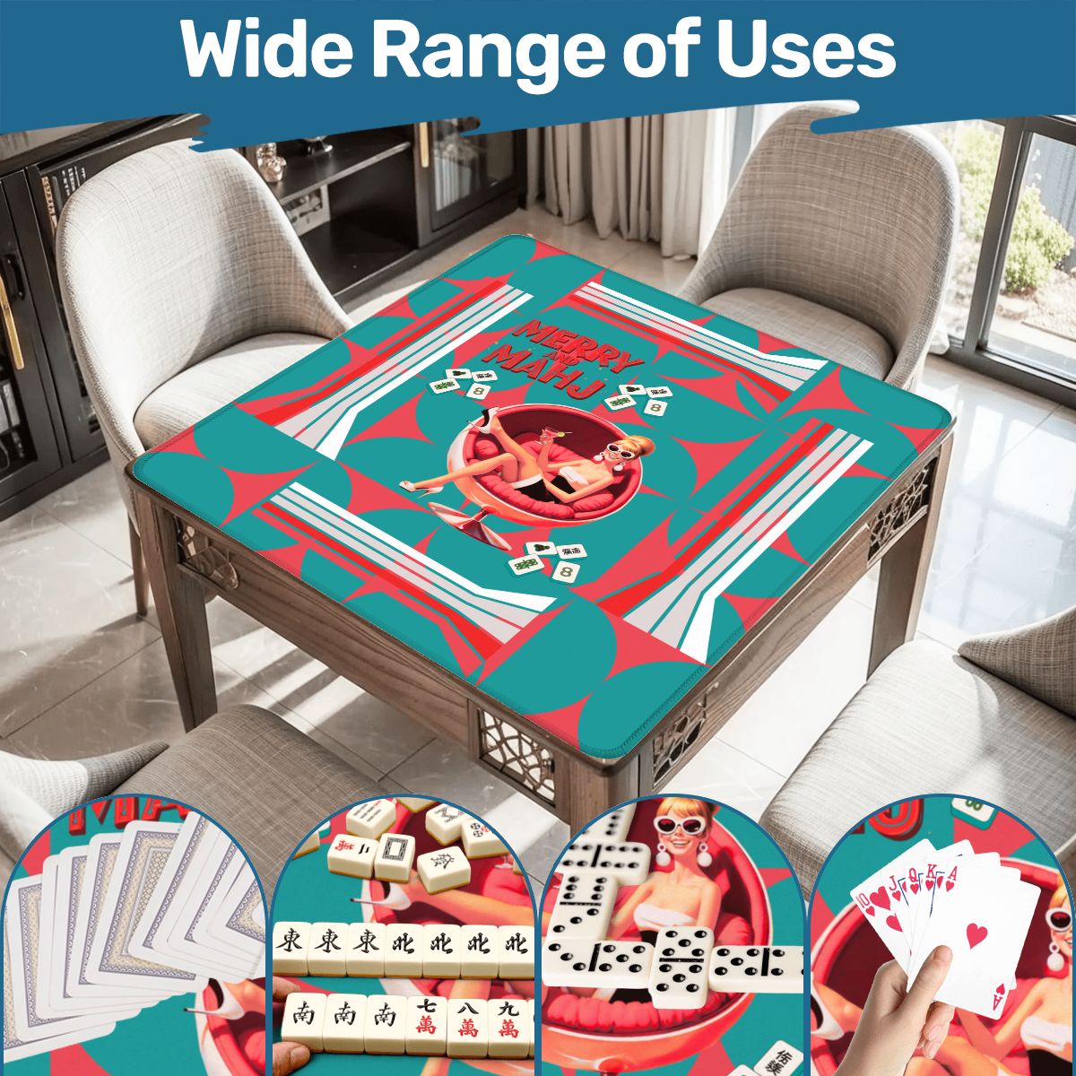 Mahjong Christmas Mat, Merry And Mahj Vintage Nostalgic Party Girl