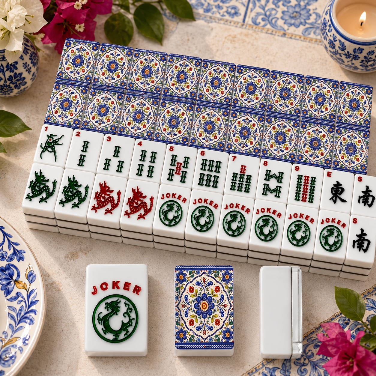 Pottery Porcelein Designed American Mahjong Tile Set And Carry Bag - Splash of Color Co.