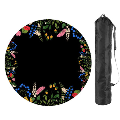 Boho Wildflower Black Round Mahjong Mat