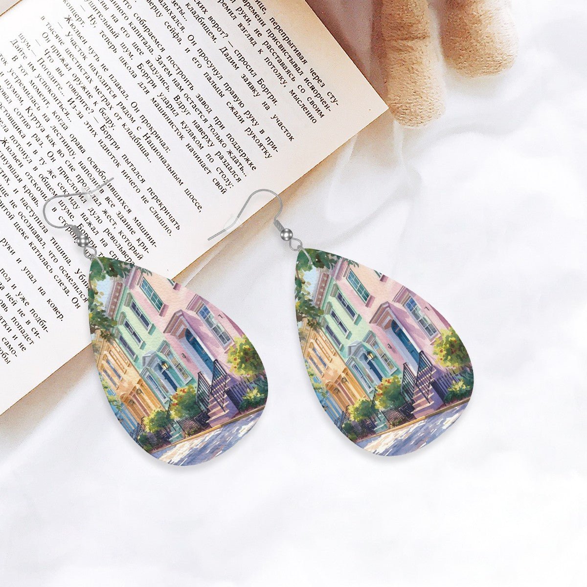Charleston South Carolina Rainbow Row Leather Teardrop Earrings - Splash of Color Co.