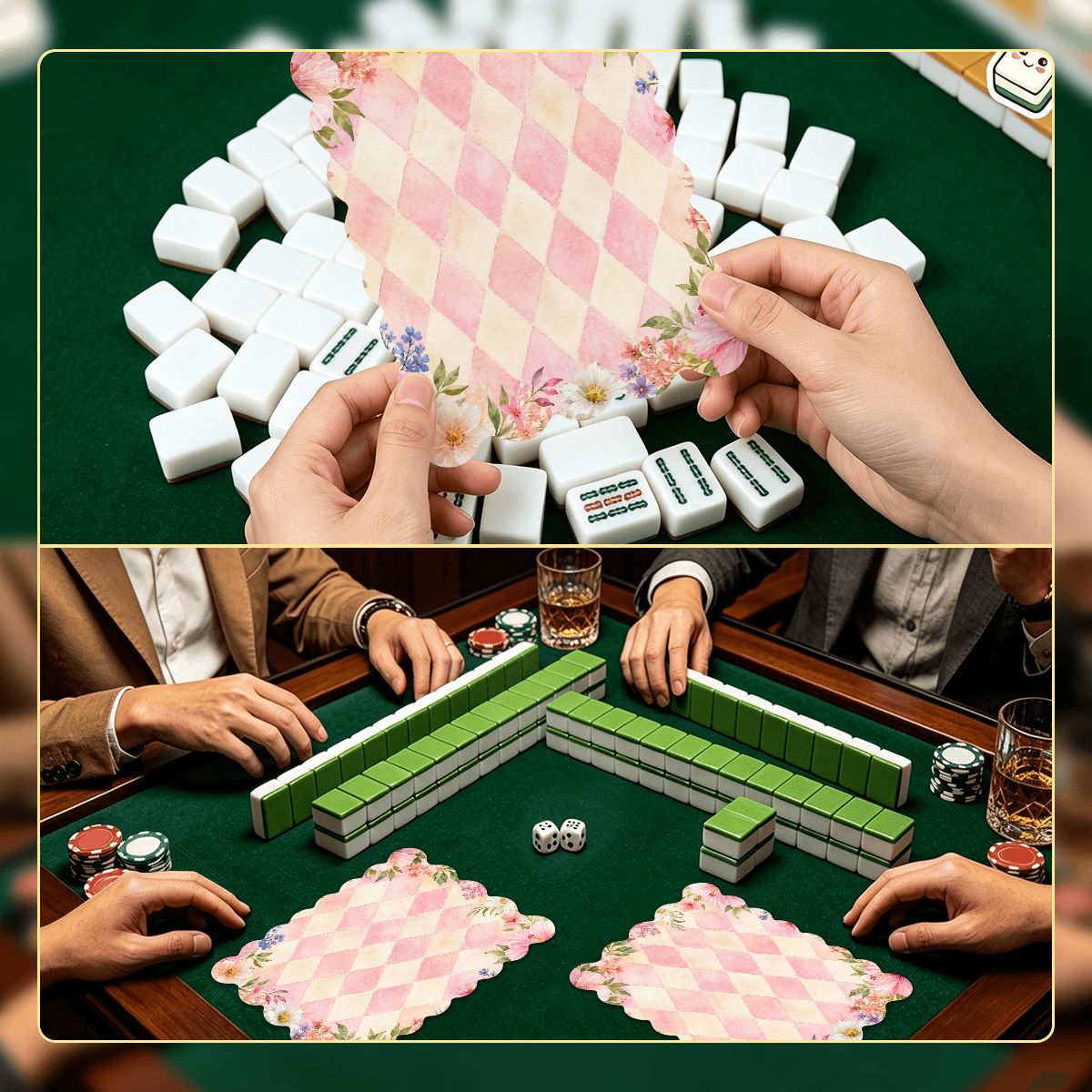 Pink Harlequin Romance Scalloped Mahjong Shuffler Cards Set of 4 - Splash Of Mahj And Color Co.