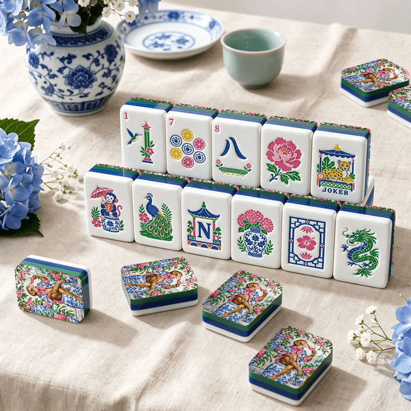Garden Party Gone Wild Monkey Chinoiserie Chic American Mahjong Tiles And Carry Case