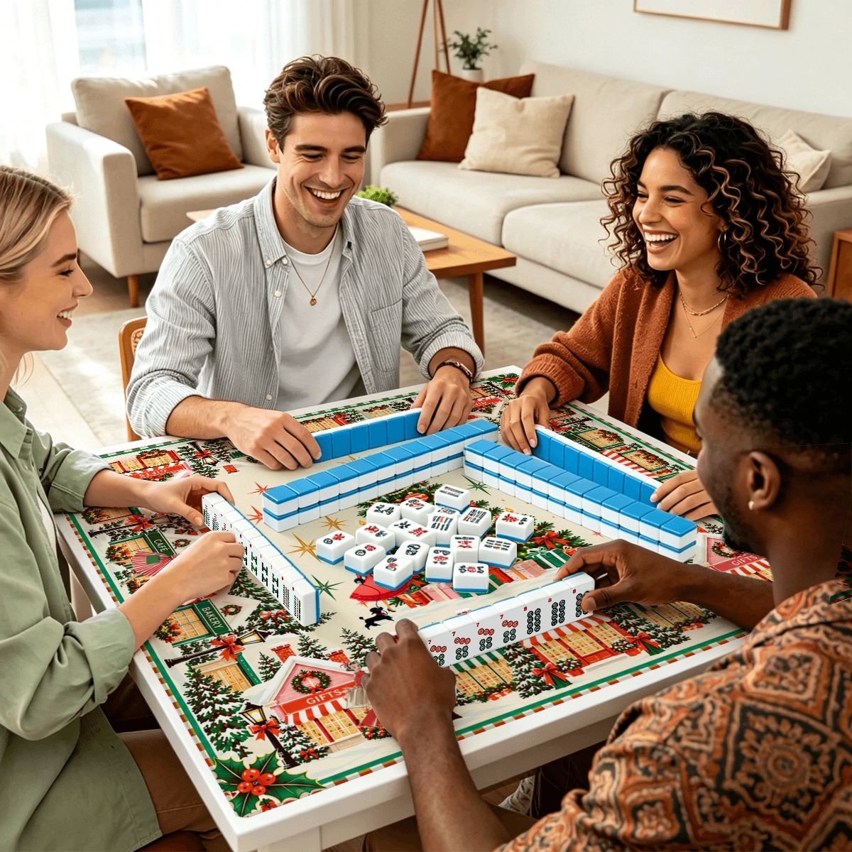 Home For The Holidays Nostalgic Mahjong Mat Sleek Surface - Splash Of Mahj And Color Co.