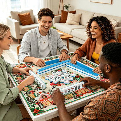 Home For The Holidays Nostalgic Mahjong Mat Sleek Surface - Splash Of Mahj And Color Co.