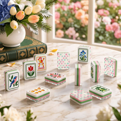 Geometric Scandinavian Designed Modern Folk American Mahjong Tiles 4 Layer Acrylic With Carry Case - Splash Of Mahj And Color Co.
