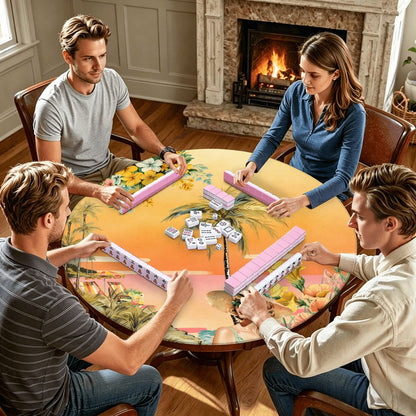 Summer Nostalgic Beach House Round Mahjong Mat
