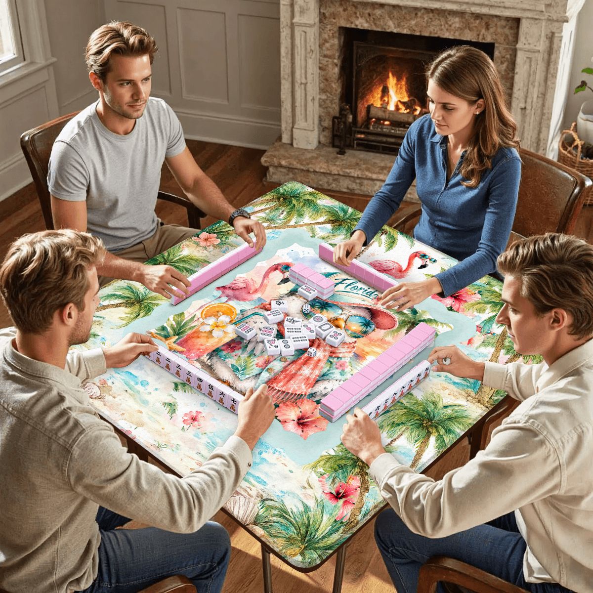 Florida Snowbird Tropical Flamingo And Palm Trees Mahjong Mat
