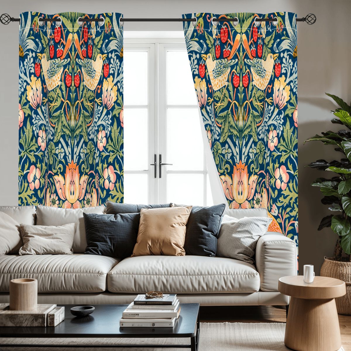 William Morris Inspired Strawberry Thief Black Out Curtains