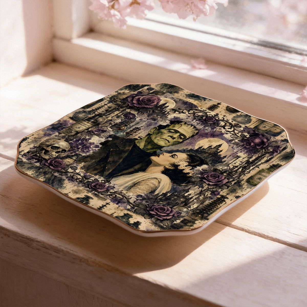 Frankenbride Scalloped Ceramic Mahjong Dice Tray