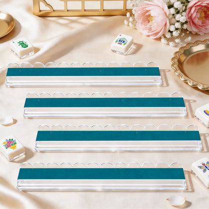 Teal Blue Extended Mahjong Rack Set of 4 Scalloped Magnetic Tile Pusher - Splash Of Mahj And Color Co.