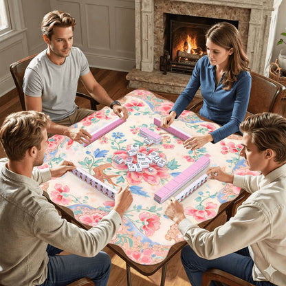 Famille Rose Scalloped Mahjong Mat Preppy Pink, Baby Blue Chinoiserie - Splash of Color Co.