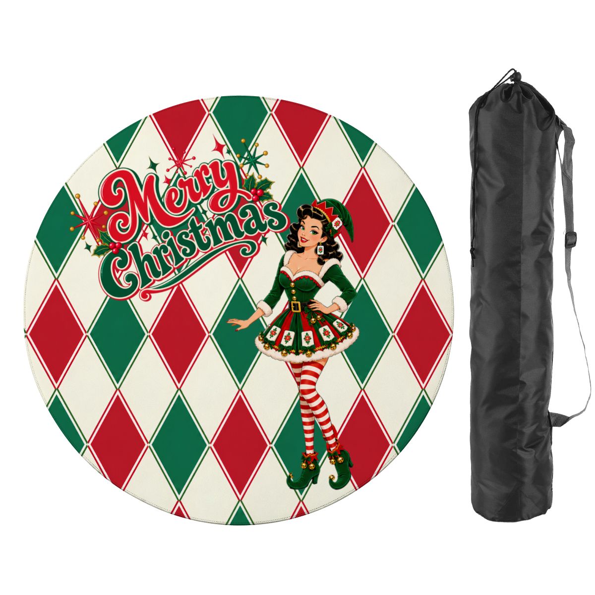 Merry Madge Christmas Harlequin Designed Round Mahjong Mat - Splash Of Mahj And Color Co.