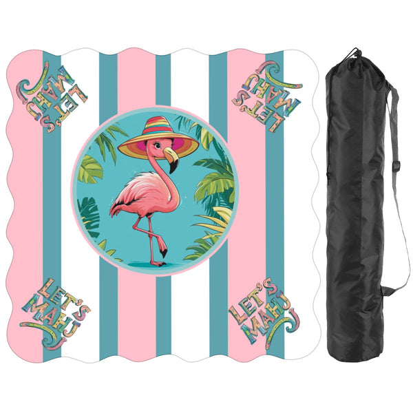 Let's Mahj Tropical Flaminog Pink And White Striped Scalloped Mahjong Mat - Splash of Color Co.