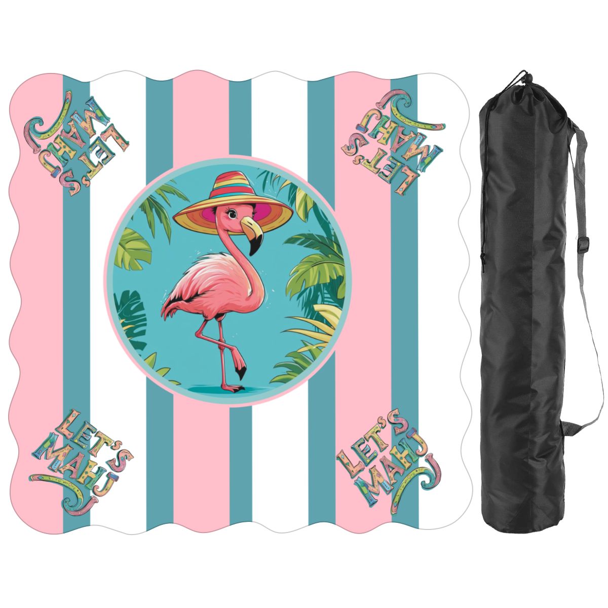 Let's Mahj Tropical Flaminog Pink And White Striped Scalloped Mahjong Mat - Splash of Color Co.