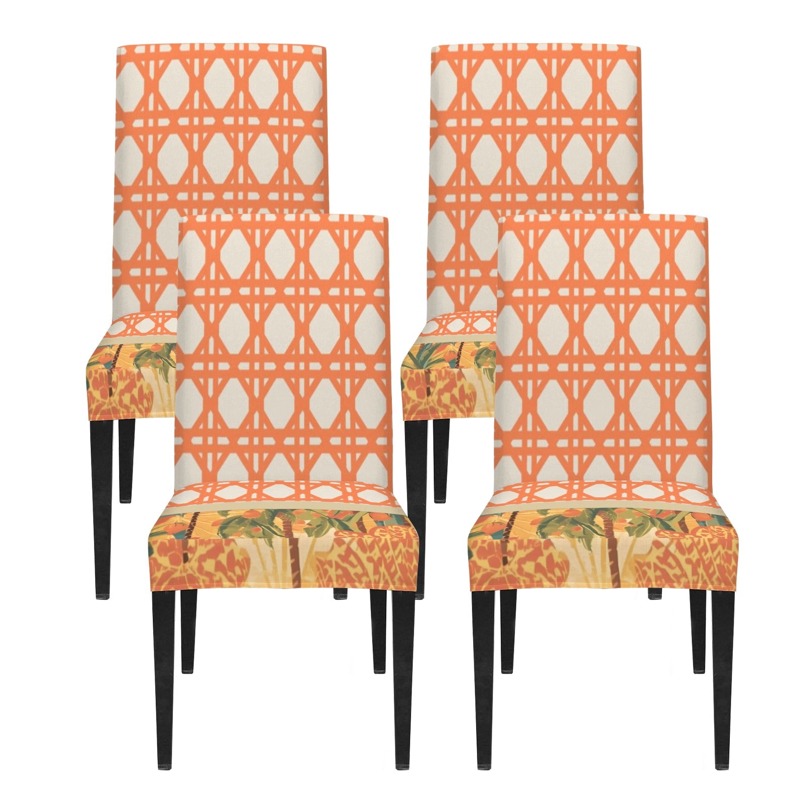 Tropical Palm Orange Cane Custom Chair Covers - Splash of Color Co.