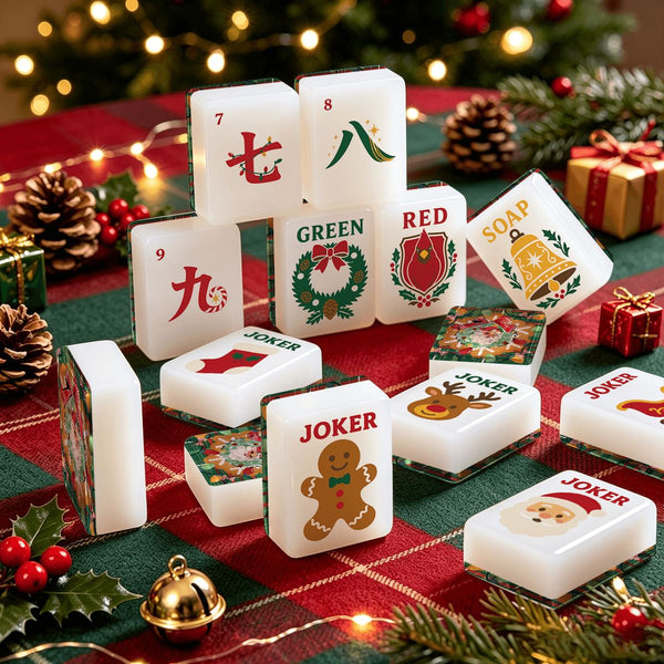Classic Old Time Santa Traditional Christmas Mahjong Tiles And Carry Case - Splash Of Mahj And Color Co.