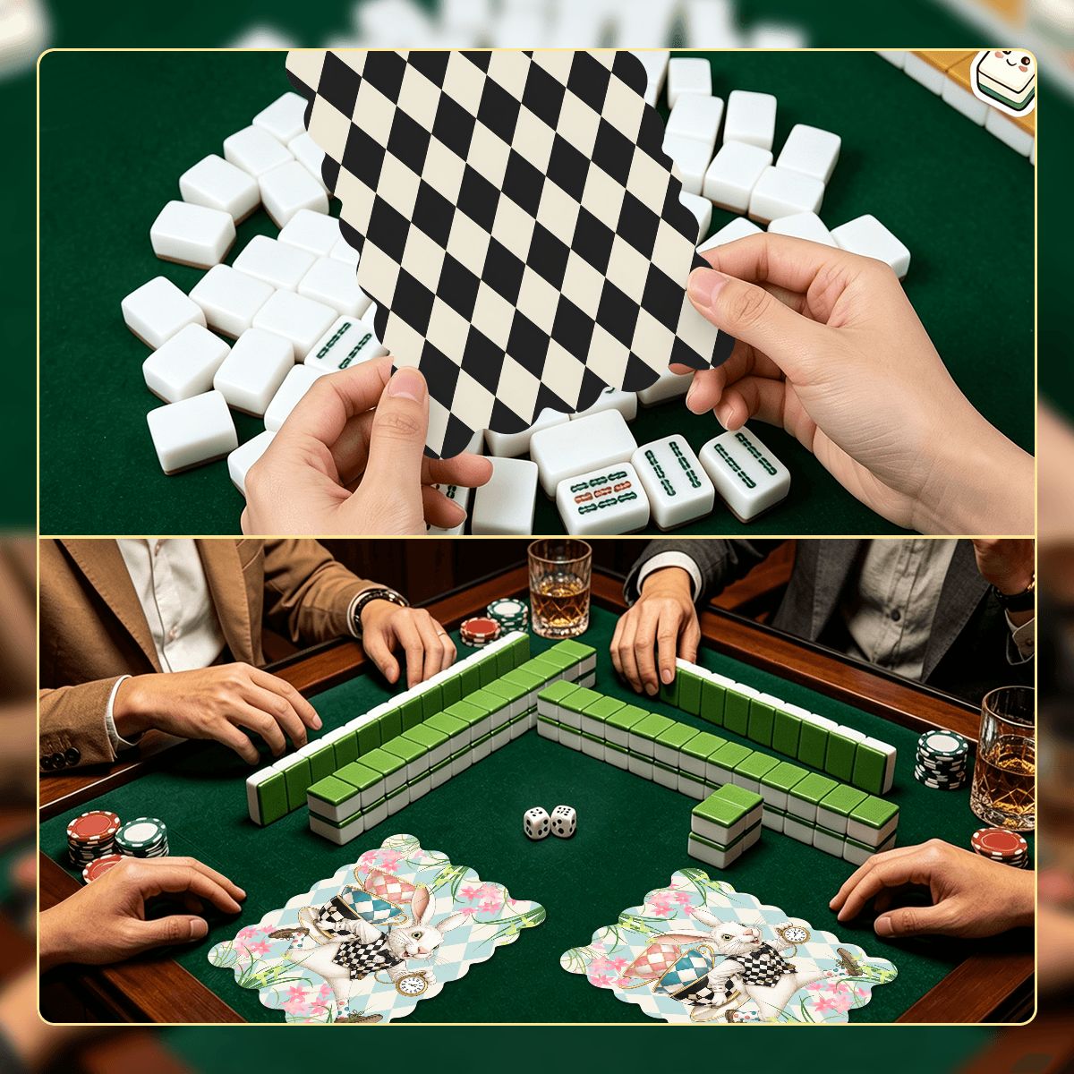 Go Ask Alice Harlequin Designed Scalloped Mahjong Shuffler Cards  Set of 4