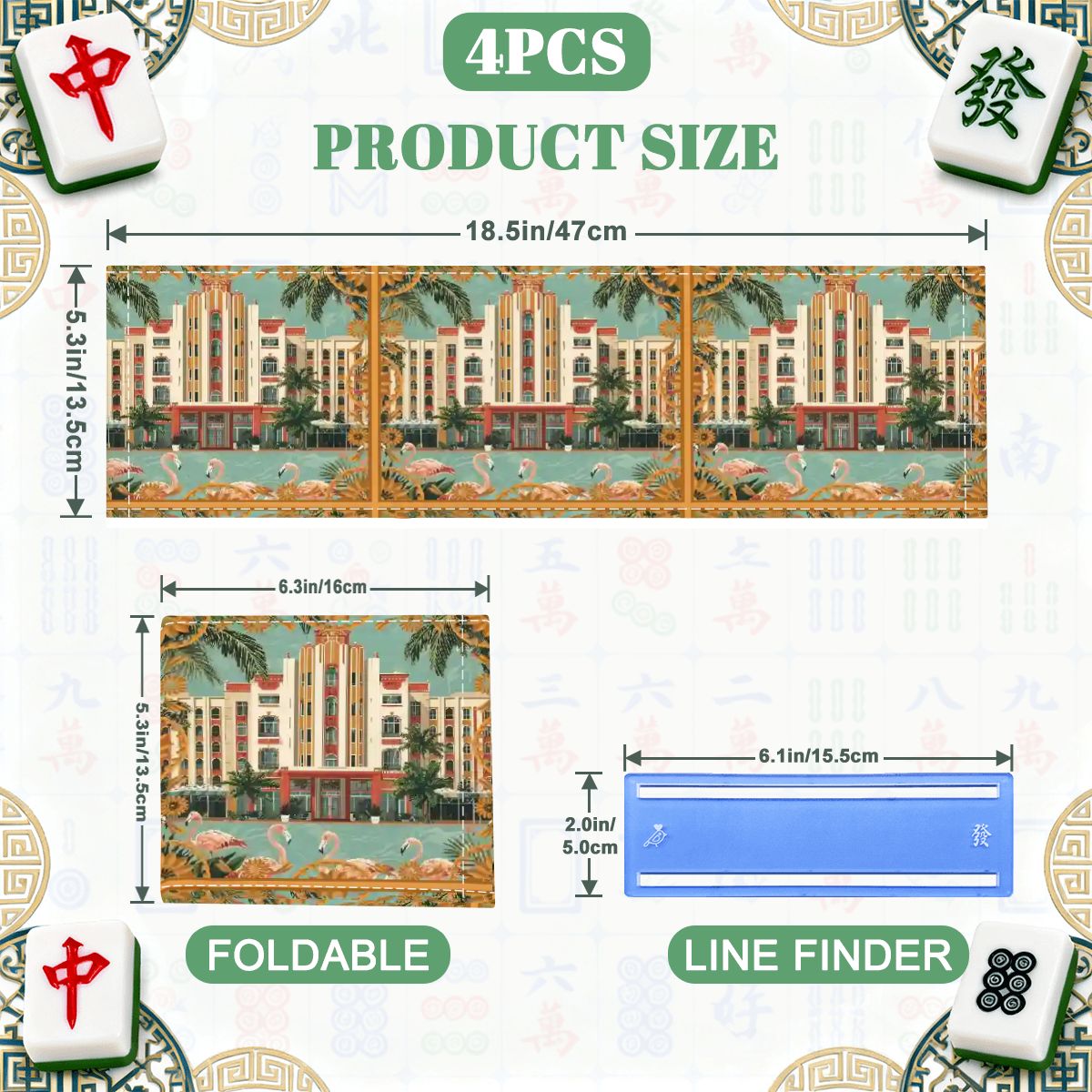 Old World Florida, Art Deco Flamingo Row 4 Mahjong Card Holder with Line Finder - Splash of Color Co.