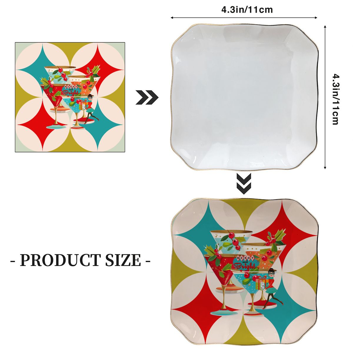 Holiday Modernist Cocktail Hour Scalloped Ceramic Mahjong Dice Tray