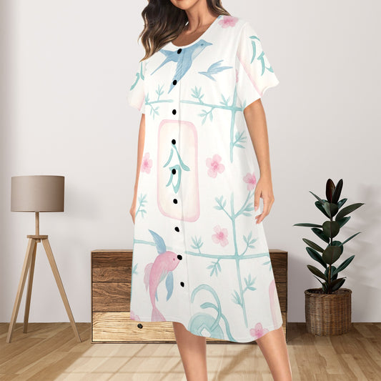 Mahjong Muumuu Dress, Pastel Pink Blue Fun Wear Mahj Lover Gift