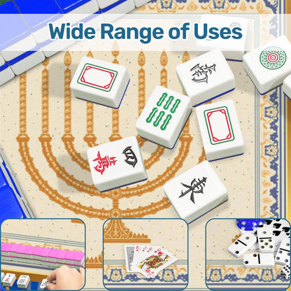Hanukkah Mahjong Mat With Menorah And Dreidels - Splash of Color Co.