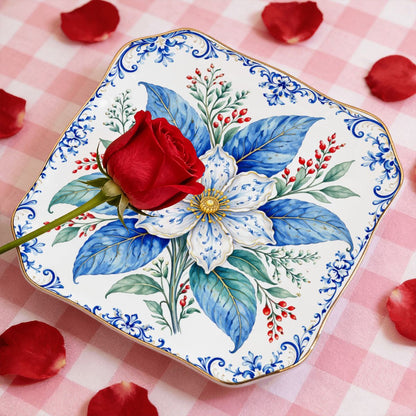 Tobacco Leaf Winterberry Scalloped Ceramic Mahjong Dice Tray