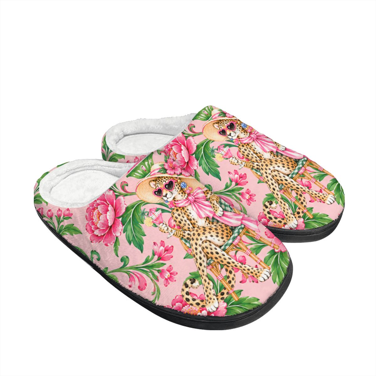 Diva Leopard Chinoiserie Plush House Slippers