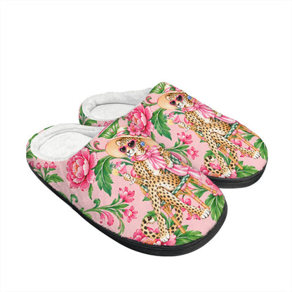Diva Leopard Chinoiserie Plush House Slippers