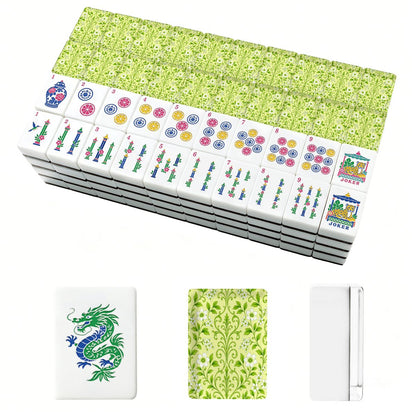 Key Lime Crush Chinoiserie Floral Engraved Mahjong Tiles