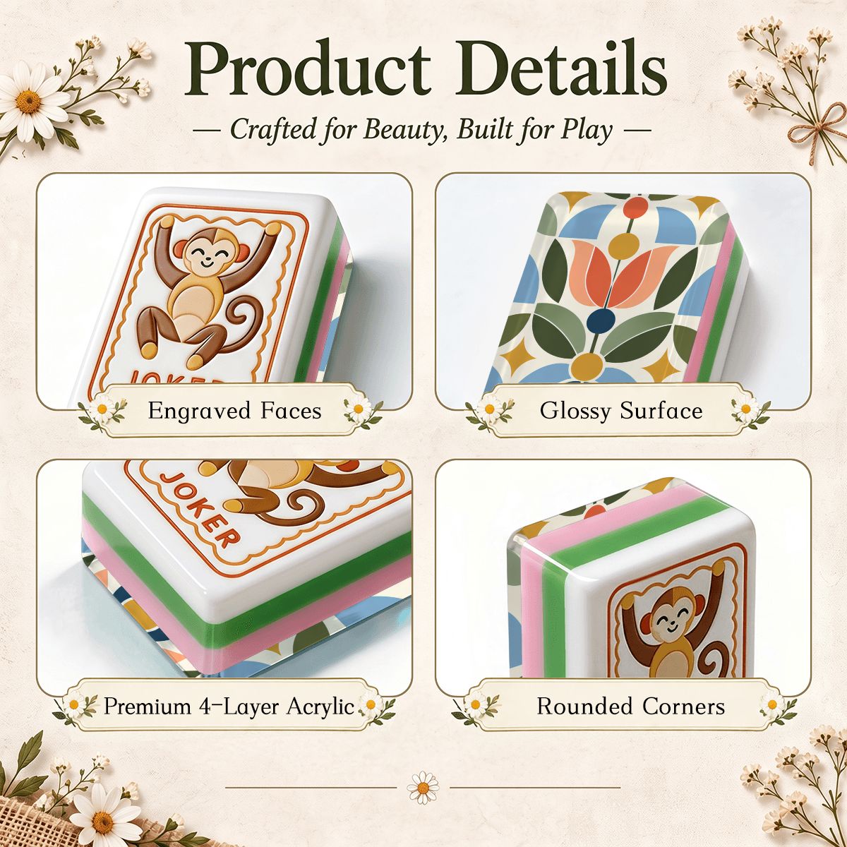 Mod About You Scandinavian Folk Art American Mahjong Tiles 4Layer With Carry Case - Splash Of Mahj And Color Co.