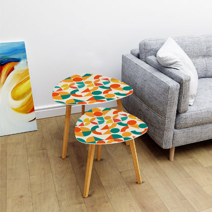 Geometric Orange, Teal Yellow, Color Pop Modern Nesting Triangle Coffee Table Set of 2