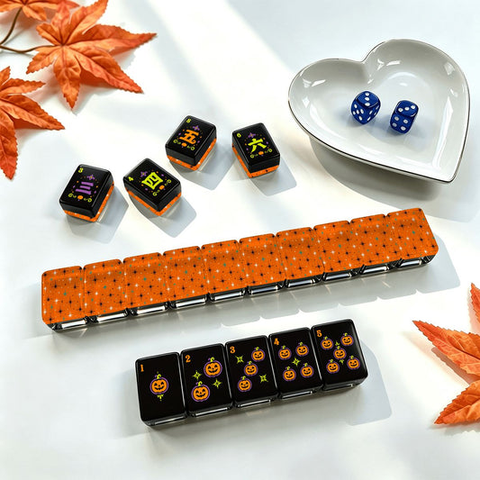 The Mod Mash Pumpkin Hex Halloween Mahjong Tiles And Carry Case - Splash Of Mahj And Color Co.