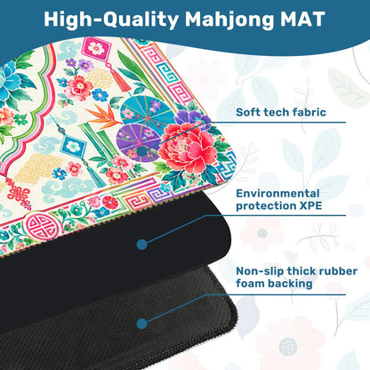 Peony And Parasols Custom Mini Mahjong Mat 20.9"x20.9" - Splash Of Mahj And Color Co.