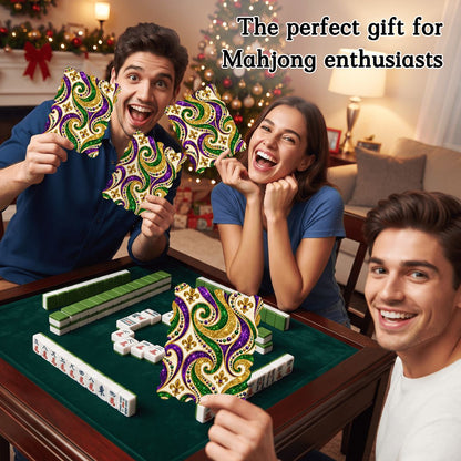 Mardi Gras Glitz Gold Fleur De Lis Scalloped Mahjong Shuffler Cards  Set of 4