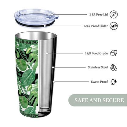 Mahjong Tropical Monstera Green Black Stainless Steel Insulated Tumblers with Lid & Straw